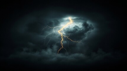 Fototapete - Captivating Electric Lightning Strikes Slicing Through a Forbidding Shadowy Backdrop Capturing the Essence of a Thunderous Display   Dramatic Lightning Bolts Across a Dark Ominous Sky