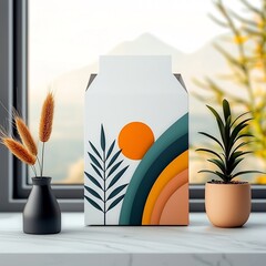 Poster - Eco friendly white paper wrap for stylish product packaging in parcel carton box sleek modern typography muted pastel color palette tactile paperboard material diffused window light