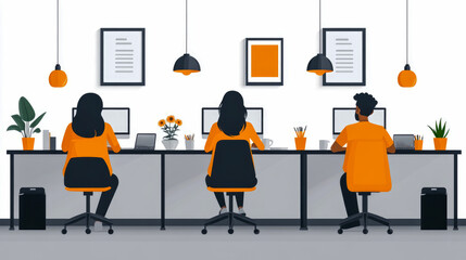 Poster - Modern Co-working Space: Three Professionals Working at Desk