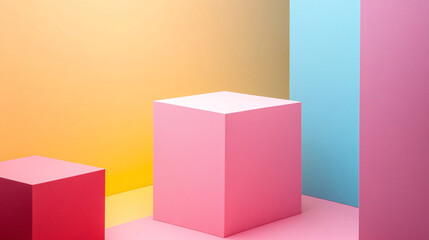 Aufkleber -  A bright tone, simple geometrical background with a pink podium and pastel hues for a soft look.