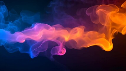 Leinwandbilder - Vibrant and colorful smoke swirls in blue, purple, and orange create mesmerizing abstract background, showcasing fluid movement and dynamic texture design.