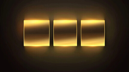 Poster - Three straight horizontal panels with a golden glow, set against a black background and golden boxes.