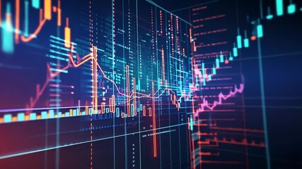 Leinwandbilder - Dynamic Analysis of Financial Data Visualizing Stock Market Trends with Colorful Graphs and Charts in Modern Digital Technology Environment