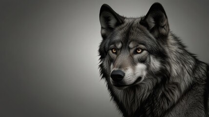  Close-up of a gray wolf portrait.