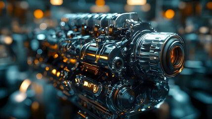 Poster - Factory Chrome Engine Closeup