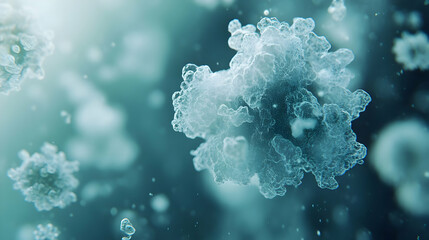 Poster - Microscopic virus particles floating, science background