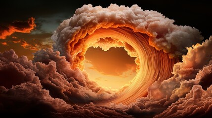 Poster - A close up shot of swirling clouds illuminated by the setting sun, with intense colors and textures creating a sense of drama and movement in the sky.