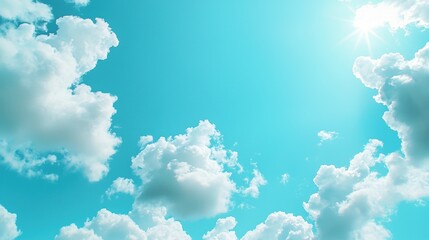 Poster - A bright blue sky dotted with small, puffy white clouds, evoking a sense of peace, tranquility, and a perfect summer day.