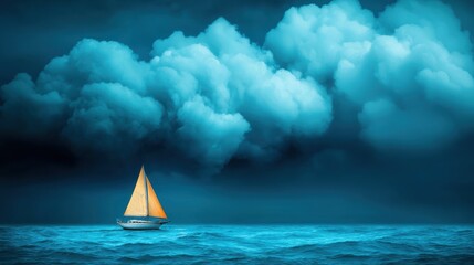 Poster - A lone sailboat navigating a choppy sea under a cloudy sky, conveying a sense of adventure and resilience in the face of nature elements.