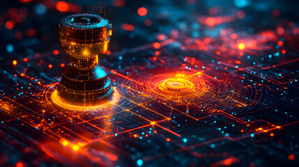 Poster - Futuristic trophy on digital circuit, glowing