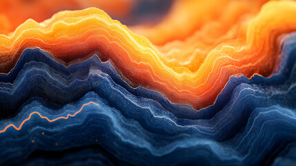 Poster - Abstract wave data visualization, fiery sunset background