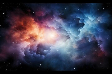 Poster - Cosmic Harmony in Nebula Patterns Showcasing Colors of Orange, Blue, and Purple in Stunning Galactic Display of Stars and Clouds