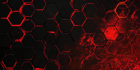 Poster - Abstract red and black geometric pattern with hexagons