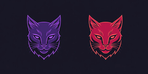 Poster - Stylized cat faces in contrasting colors against dark background