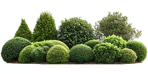 Wall Mural - collection of well-trimmed ornamental shrubs and topiary, including boxwood, japanese holly, and dwa