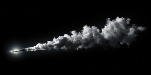 Poster - Dramatic Trail of White Smoke Against Dark Background Capturing the Essence of Motion and Energy in a Dynamic Composition