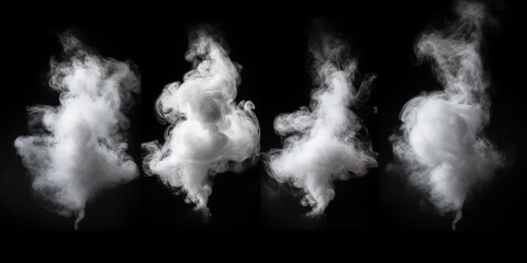 Poster - Set of Isolated White Steam Forms on Black Background Captured in High Detail with Gigapixel Technology for Creative Use