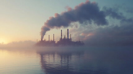 Aufkleber - A factory with smoking chimneys, air pollution and global warming concept