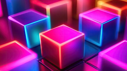 Wall Mural - Vibrant Neon Cubes Abstract Geometric Background