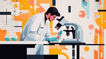 Poster - Scientist conducting research with a microscope in a modern laboratory