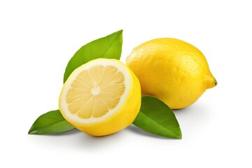 Wall Mural - Fresh lemons on white background