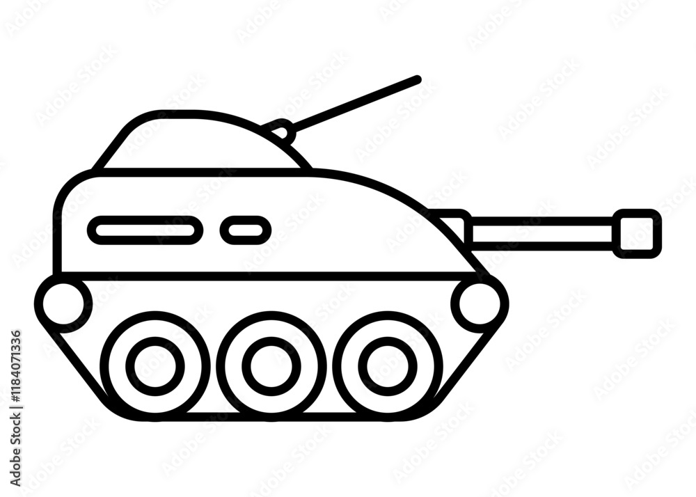 Tank clip art. Outline design for kids drawing and coloring. Vector