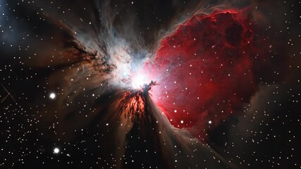 Wall Mural - Stunning view of the Orion Nebula showcasing cosmic dust, gas, and star formation in a vibrant display of color and light