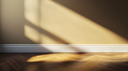 Poster - minimalist room with cappuccino brown walls and wooden flooring, showcasing soft shadows