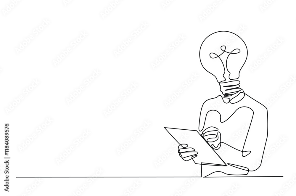 Head lamp person replace with bulb lamp writing notes continuous one ...