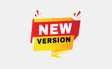New version label in red Advertising, Promo, banner template or web element design.