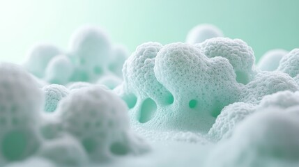 Poster - Abstract Background of Delicate Foam Formations in Pastel Blue and White with Intriguing Textures