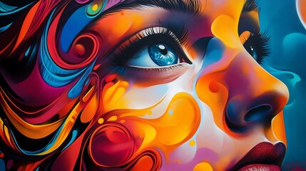 Aufkleber - Striking abstract portrait showcasing vibrant colors fluid shapes for capturing the essence of beauty artistic expression concept.