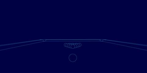 Poster - Blue screen with a pool table and a cue ball. The cue ball is in the middle of the table and the table is surrounded by four balls