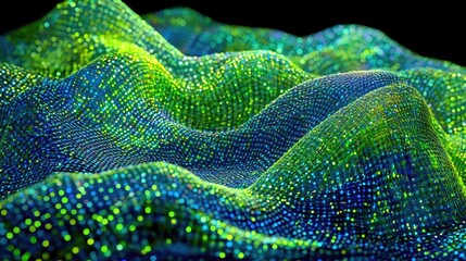 Poster - Abstract grid patterns with glowing nodes and futuristic designs in shades of green and blue.