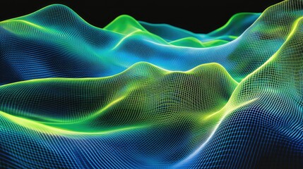 Poster - Abstract grid patterns with glowing nodes and futuristic designs in shades of green and blue.