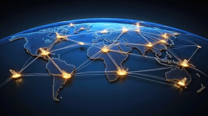 Poster - Abstract network nodes and connections on a dark background, symbolizing global business and technology.