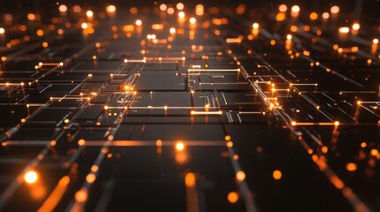 Poster - Abstract tech grid with glowing digital nodes and intersecting lines on a black background.