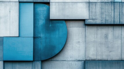 Poster - Abstract top view of overlapping geometric shapes in blue and grey tones, representing a corporate business concept.