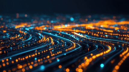 Poster - Abstract wave-like glowing patterns in dynamic neon colors, symbolizing data and technology.