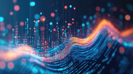 Poster - Abstract wave-like glowing patterns in dynamic neon colors, symbolizing data and technology.