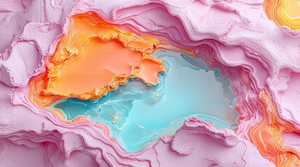 Poster - Vibrant Abstract Landscape of Fluid Colors with Pink, Orange, and Blue Textures