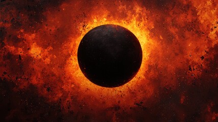 Wall Mural - Fiery Celestial Body Dark Planet in Ring of Fire