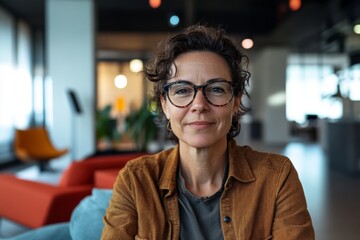 portrait of a middle aged american female software developer at modern office