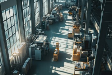 Poster - Industrial Factory Interior: Machinery, Sunlight, and Production