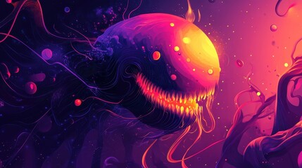 Wall Mural - Abstract Cosmic Entity With Glowing Fangs