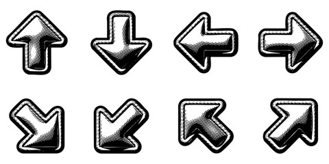 Poster - Padded arrows in retro halftone cartoony graphic style