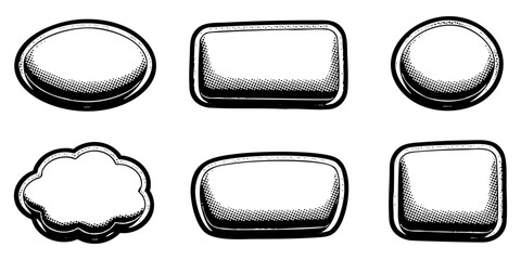 Poster - Padded shapes in retro halftone cartoony graphic style