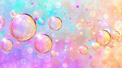 Poster - Colorful Abstract Background with Shimmering Bubbles and Glowing Lights in Pastel Tones