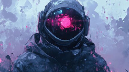 Wall Mural - Futuristic Astronaut Portrait Glowing Helmet