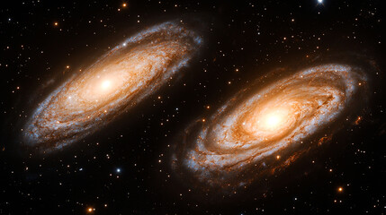 Wall Mural - Cosmic Dance: Two Majestic Spiral Galaxies in a Stunning Celestial Ballet Across the Vast Universe